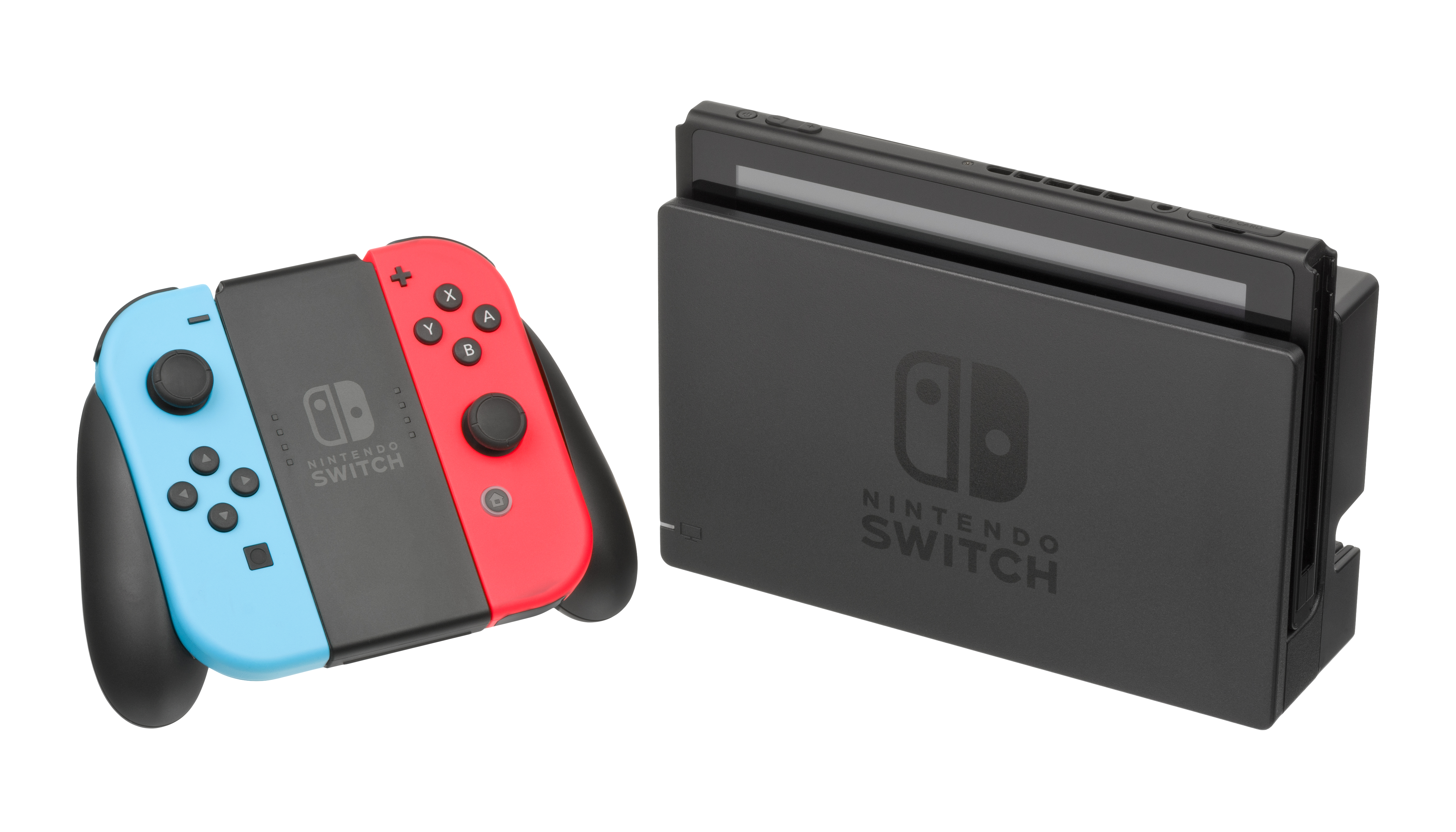 Nintendo Switch в док-станции и грип с Joy-Con