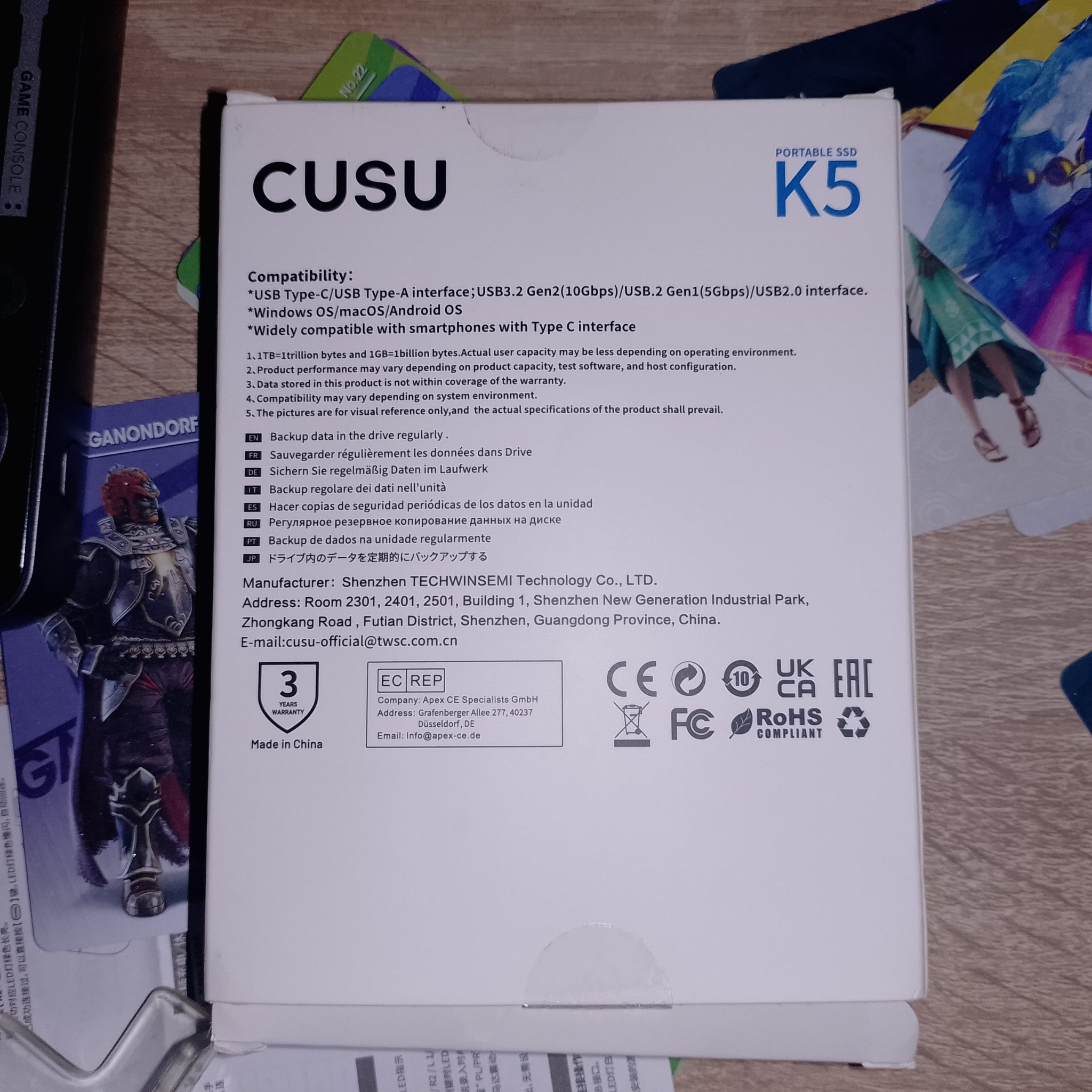 Коробка CUSU K5 512GB - обратная сторона