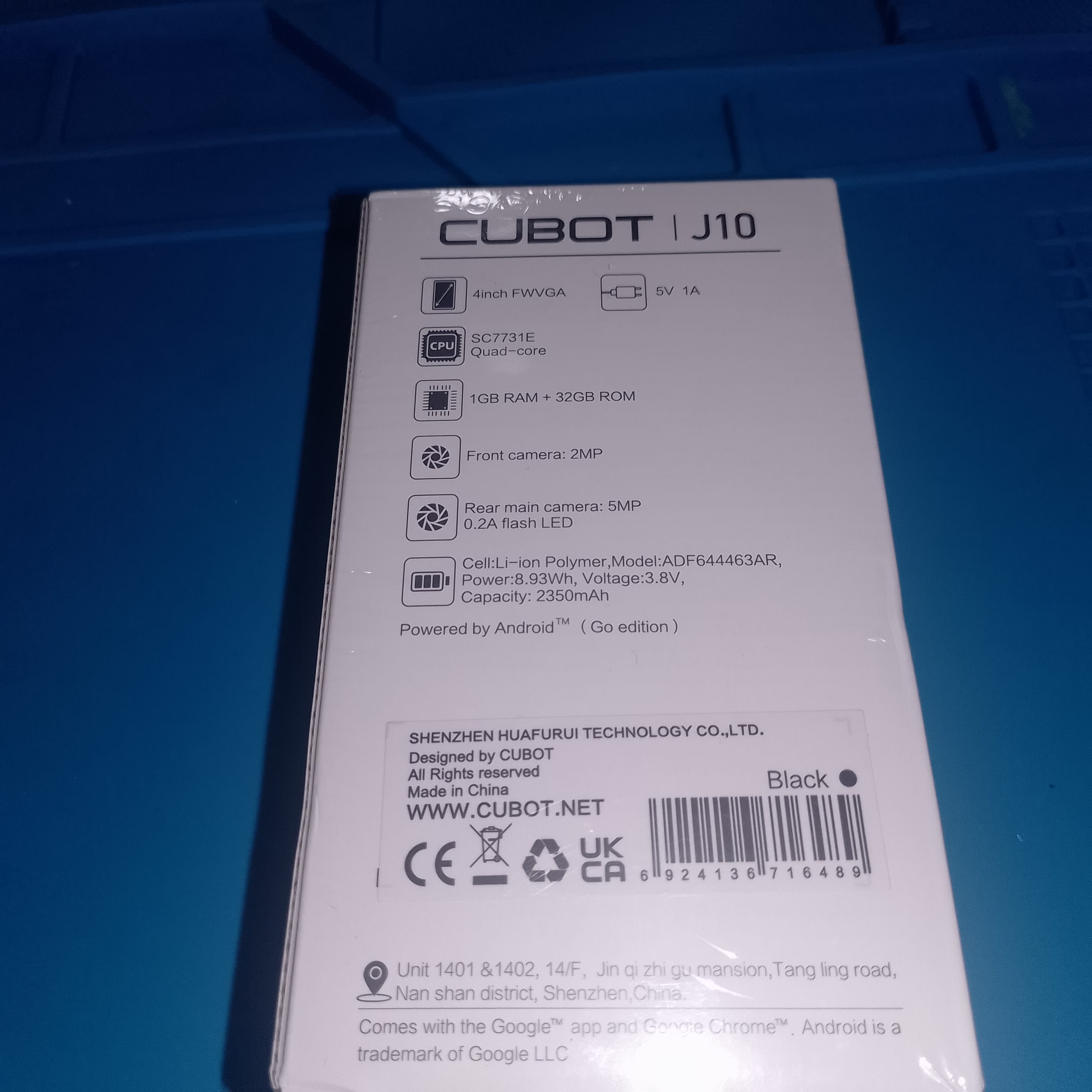 смартфон до 1700 рублей Cubot J10 характеристики на коробке