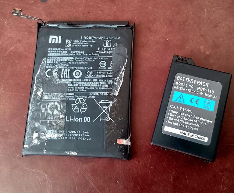 временный запуск PSP без родной батареи через внешнюю Xiaomi BN57 и корпус PSP-S110