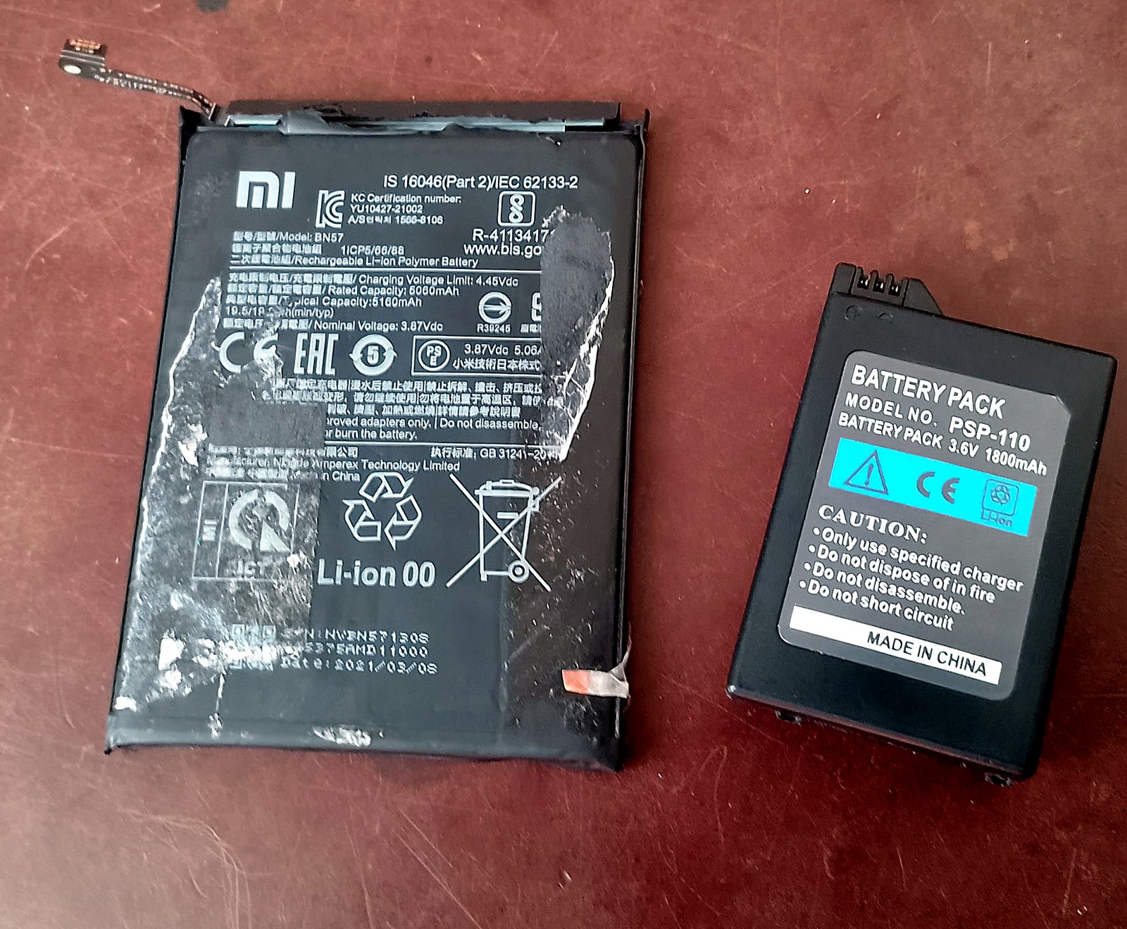 временный запуск PSP без родной батареи через внешнюю Xiaomi BN57 и корпус PSP-S110