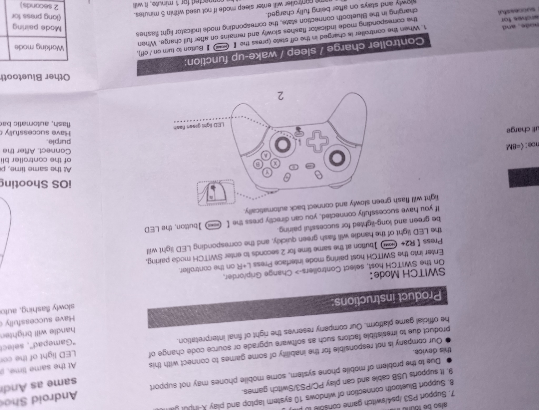 X9 Wireless Controller для Switch 2 - схема в инструкции помогает понять расположение кнопок, однако перевод и печать выглядят типично для недорогих универсальных геймпадов.